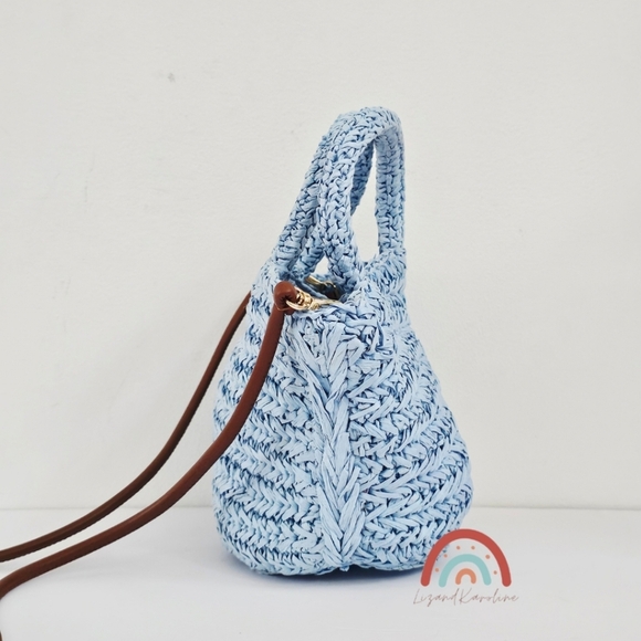 New! J. Crew Small Malta Handwoven Straw Bag with Leather Strap - Picture 6 of 12